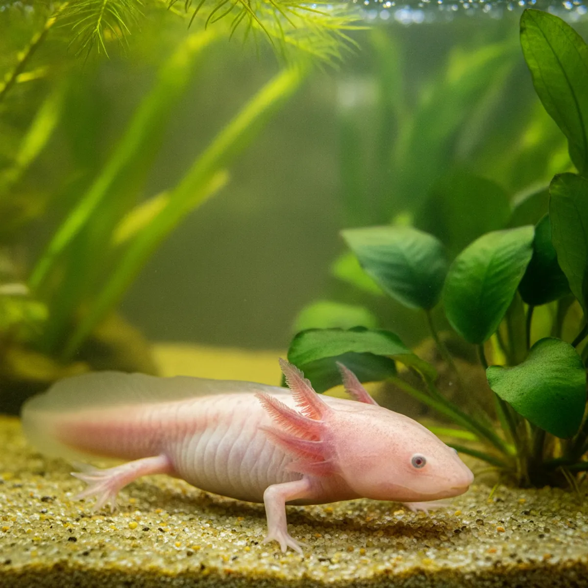 Axolotl rose dans un aquarium, gros plan