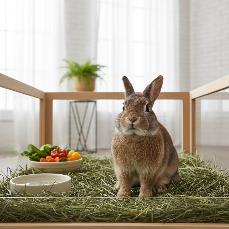 Lapin nain adulte en bonne santé dans son enclos