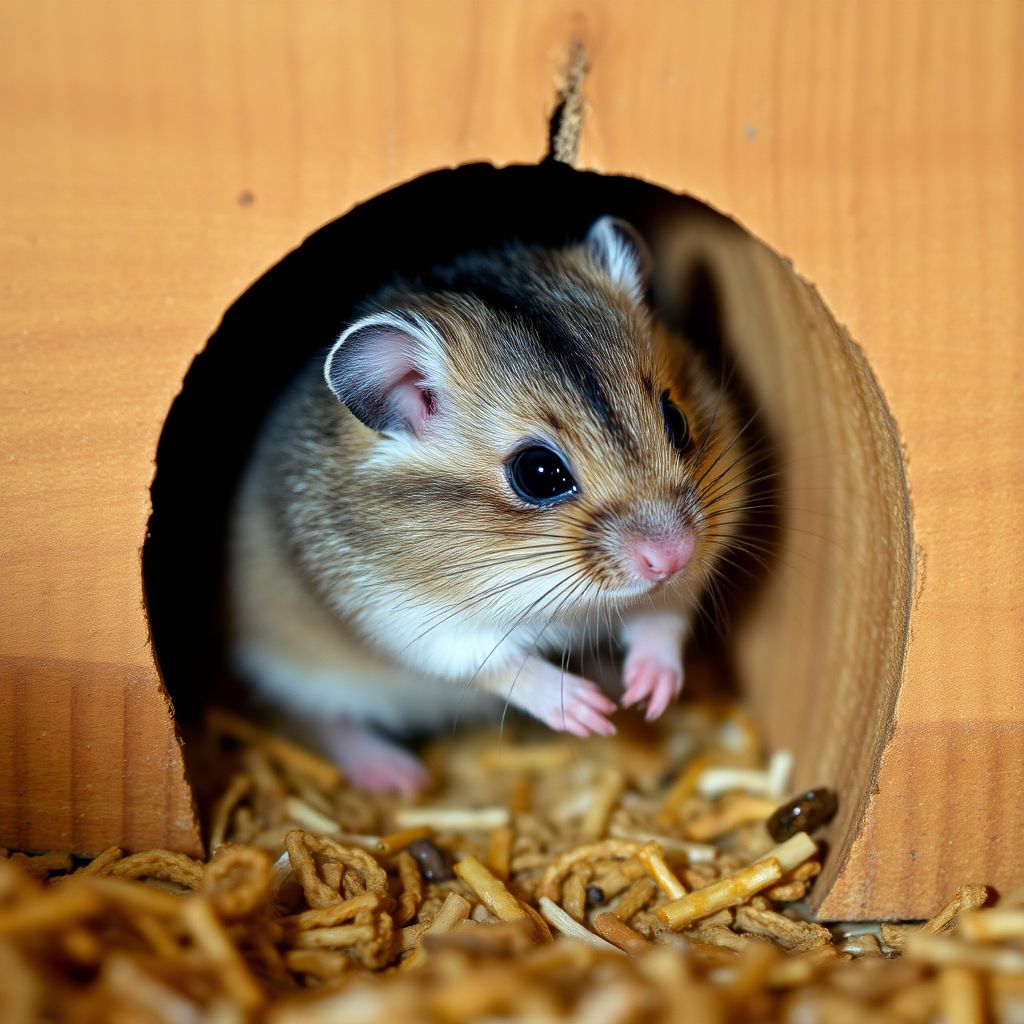 Hamster russe gris et blanc dans sa roue d'exercice