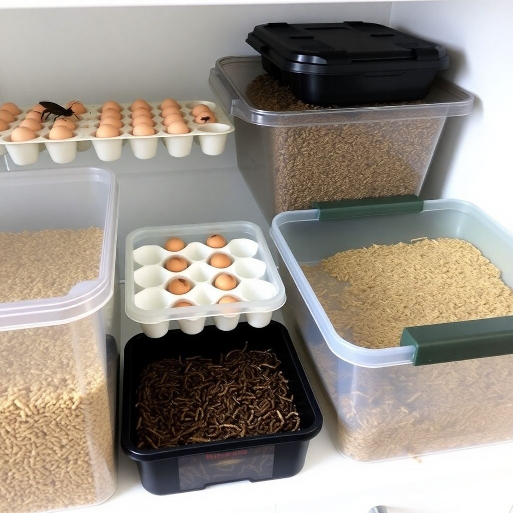 Boîte d'élevage de grillons domestiques avec cartons d'oeufs