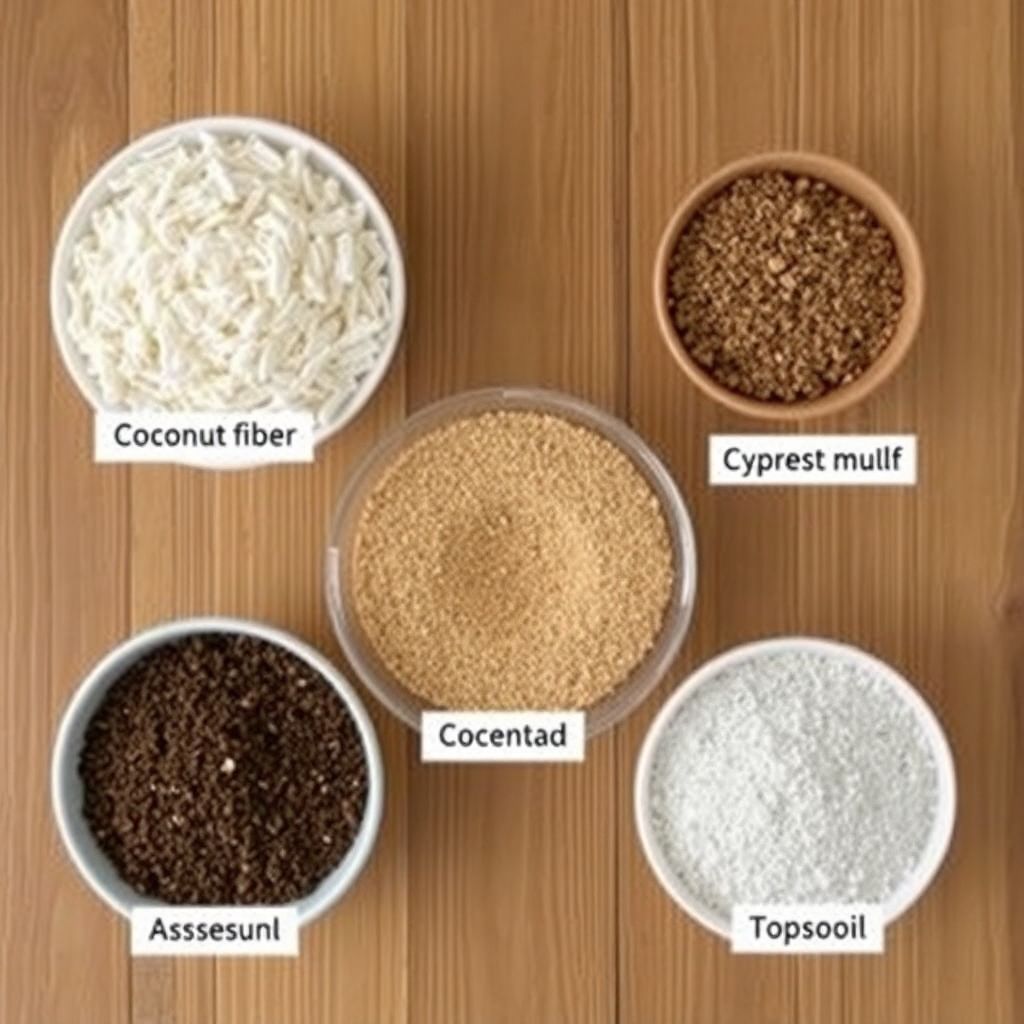 Différents substrats pour terrarium disposés dans des bacs comparatifs